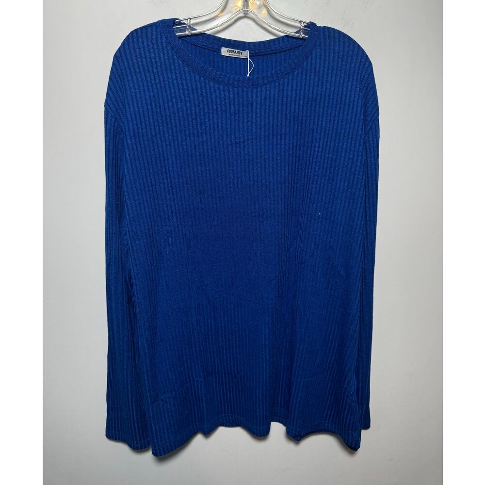 COOFANDY Mens Blue Knit Sweater V Neck Long Sleeve Casual Pullover Size 2XL